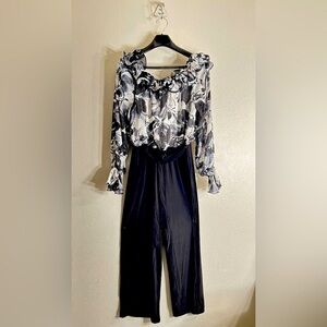 Floral Black and White Jumpsuit